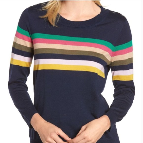 New w/ Defect: J. Crew Tippi Sweater in Multistripe with Buttons in size Small! - Picture 3 of 14